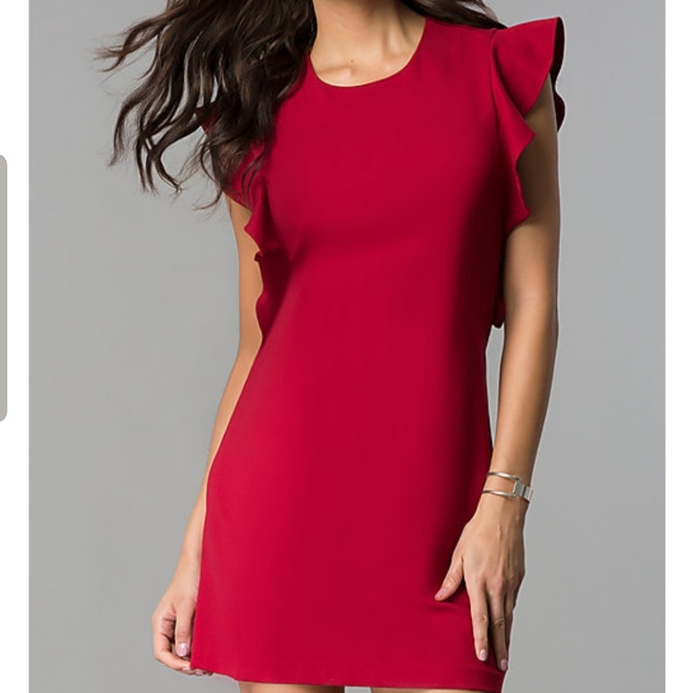 Red dress with ruffled sleeves
